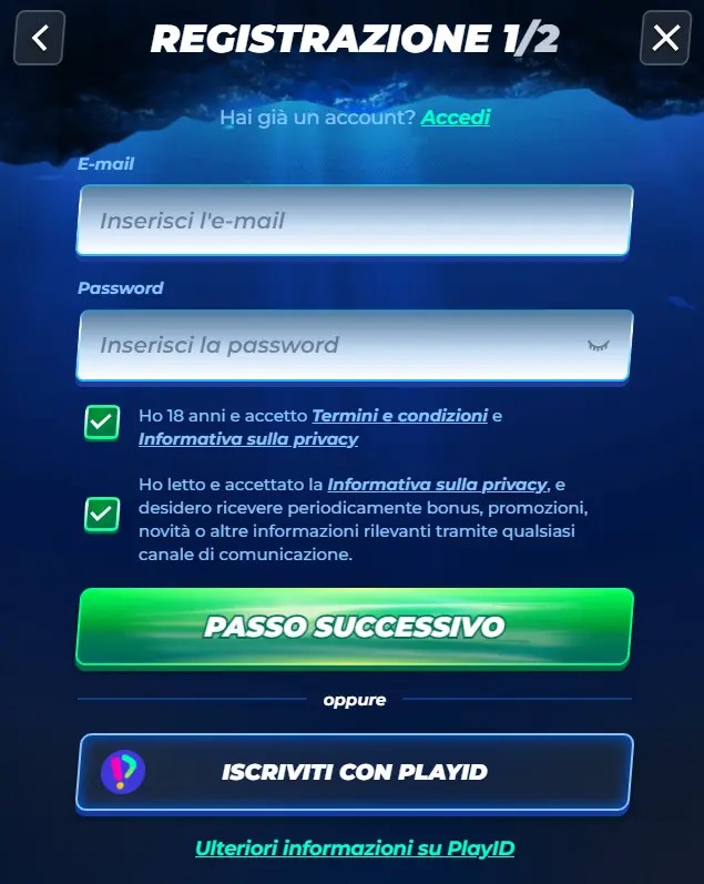 Registrazione BassBet – email, password e conferma per nuovi utenti italiani