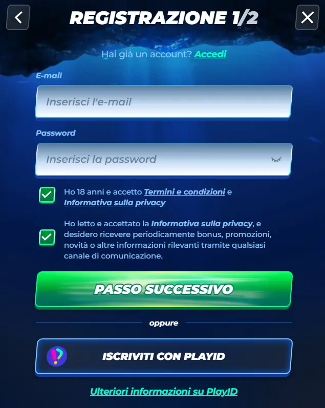 Registrazione BassBet – email, password e conferma per nuovi utenti italiani